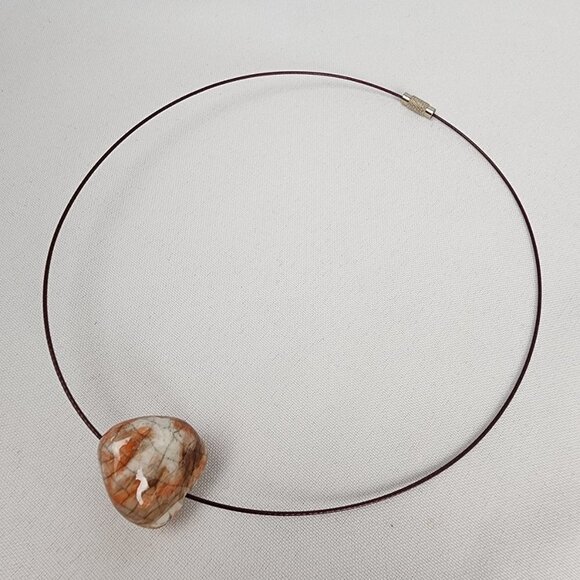 Orange Polished Natural Stone Cord Necklace - Picture 2 of 6